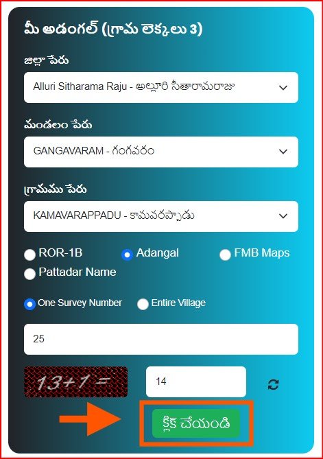 MeeBhoomi AP: View 1B, Adangal, Village Map, FMB @meebhoomi.ap.gov.in